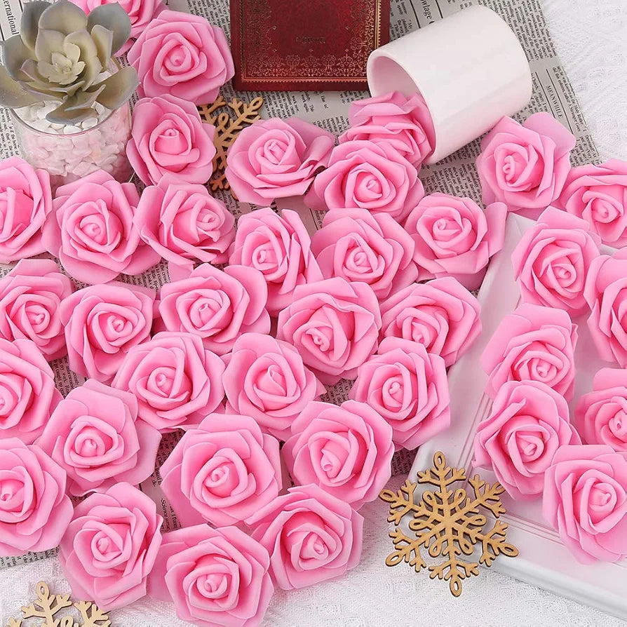 IPOPU 100 Pcs Artificial Rose Flower Heads Real Looking Baby Pink Fake Roses Flowers Foam Blush Roses for DIY Wedding Centerpieces Party Baby Shower Banquet Home Decorations